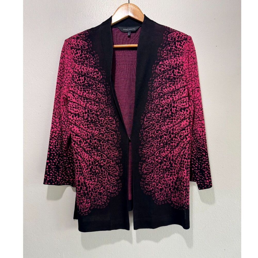 Ming Wang sweater open front cardigan art to wear red classic casual women L